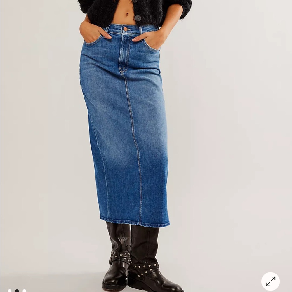 MOTHER The Pencil Pusher Blue Denim Midi Skirt